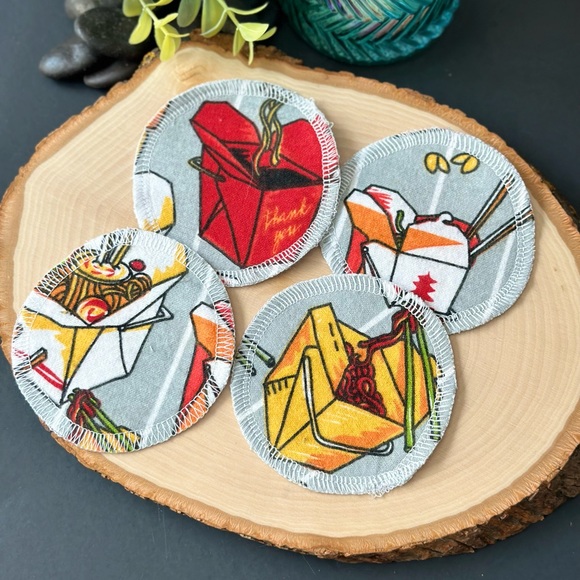 Chinese Takeout 100% Cotton Flannel Reusable Facial Rounds - Picture 2 of 4